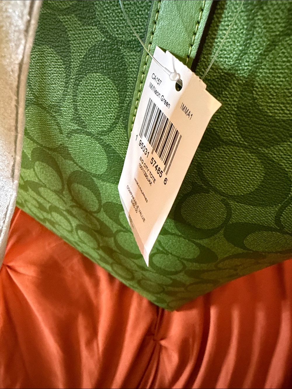 Coach Green Signature Monogram Tote with Gold-Tone Logo - Picture 2 of 7